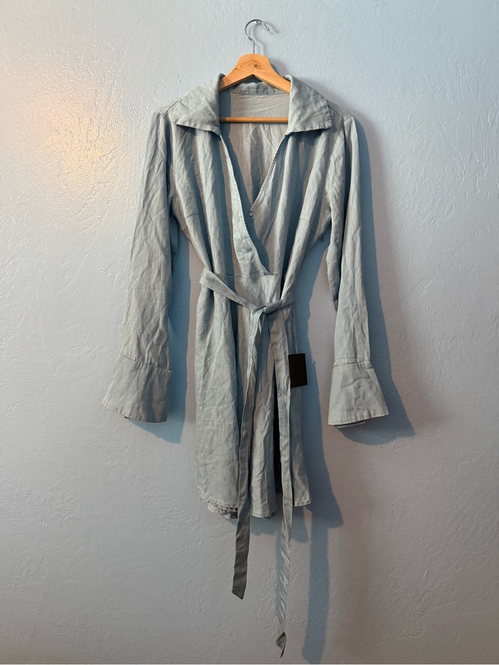 Lulu's Pale Blue Lightweight Denim Style Wrap Dress with Self Tie